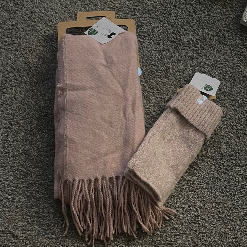 Pink Scarf and Glove Set